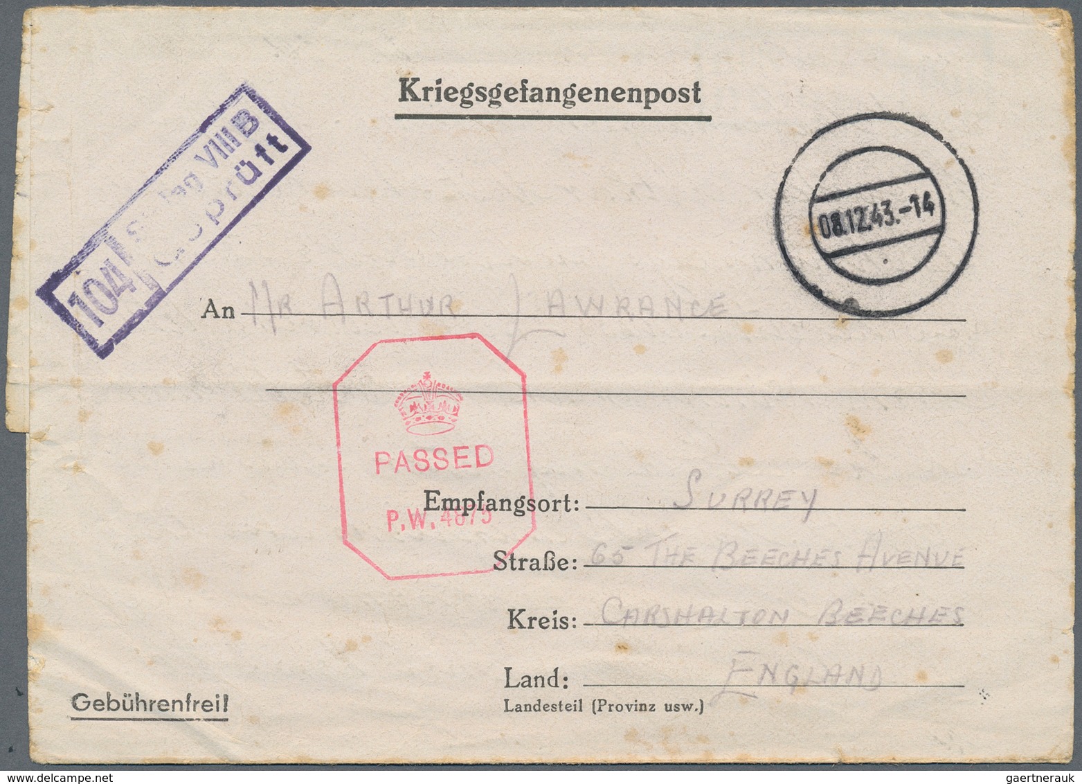 Kriegsgefangenen-Lagerpost: 1942/1943, "STALAG VIII B" Lamsdorf (Łambinowice) Vordruck-Faltbrief Und - Sonstige & Ohne Zuordnung