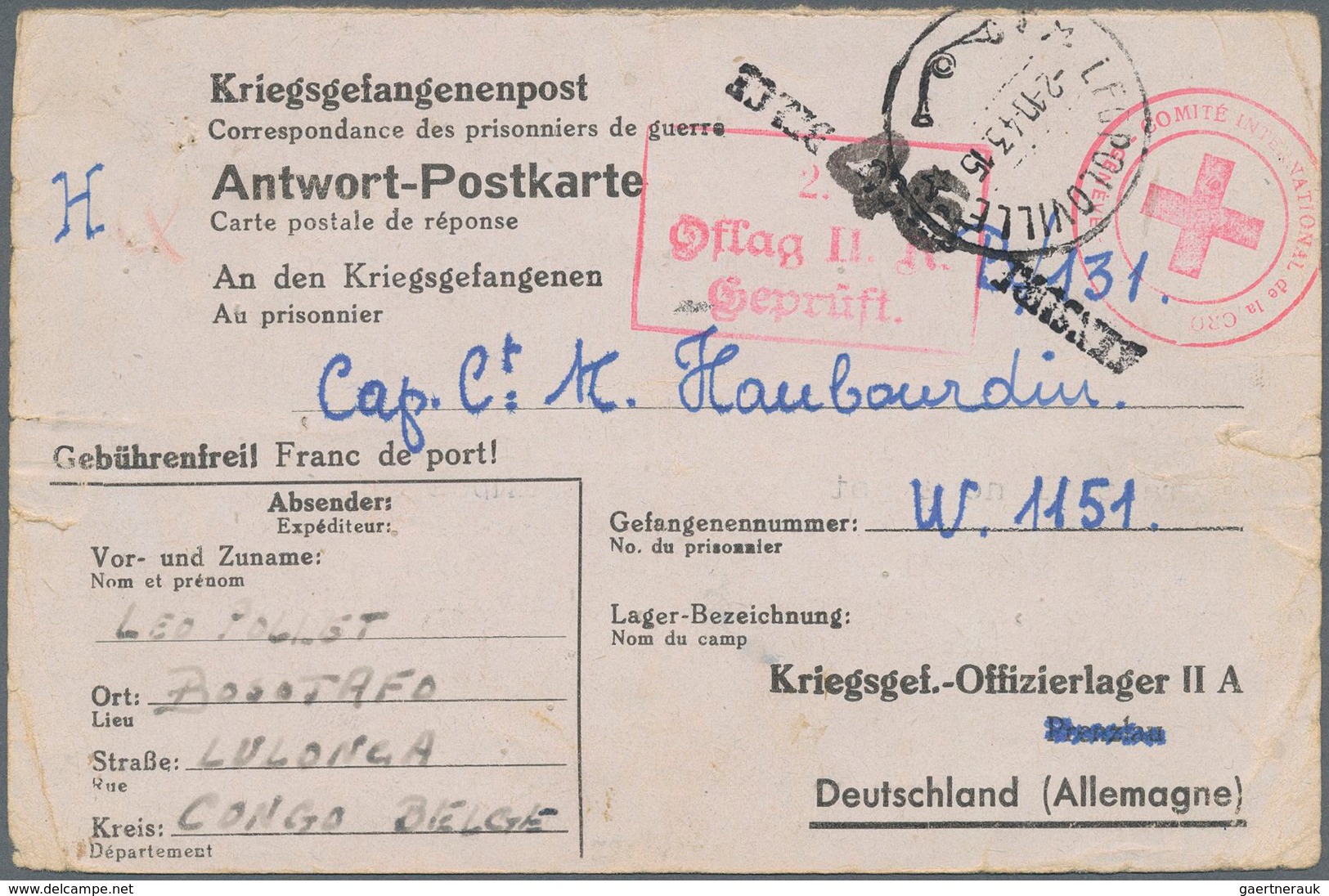 Kriegsgefangenen-Lagerpost: 1943. Kriegsgefangenenpost 'Correspondance Des Prisonniers De Guerre Pos - Sonstige & Ohne Zuordnung