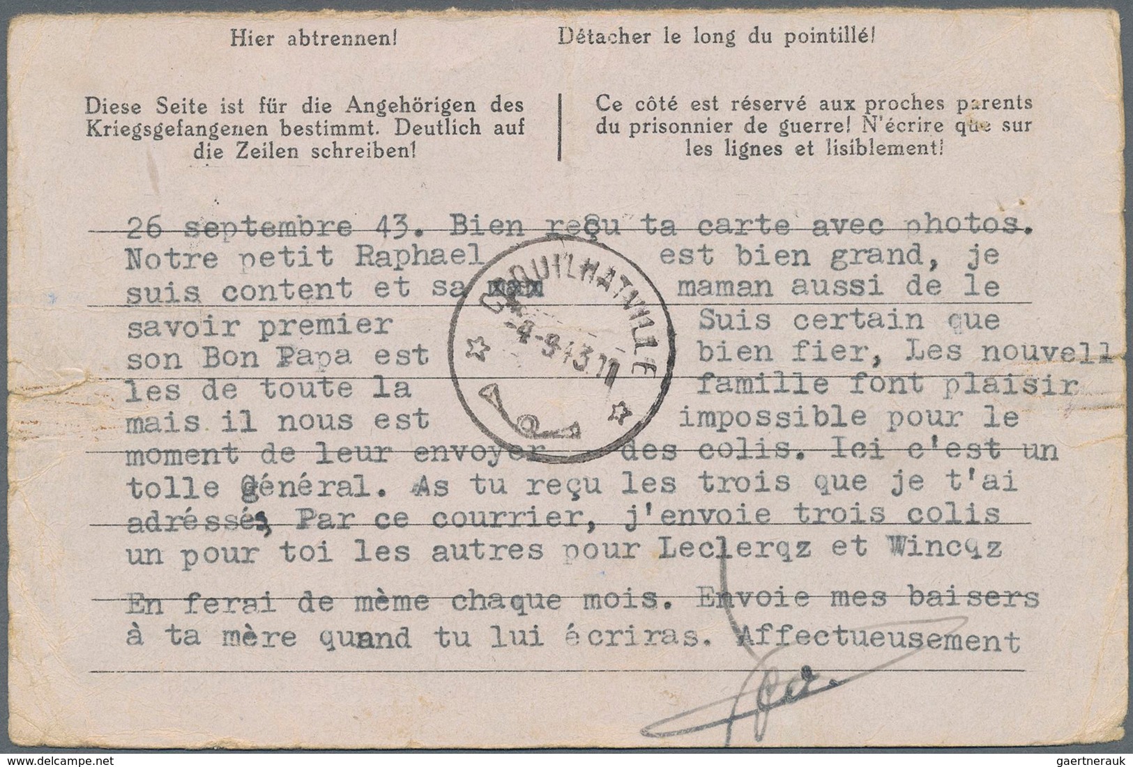 Kriegsgefangenen-Lagerpost: 1943. Kriegsgefangenenpost 'Correspondance Des Prisonniers De Guerre Pos - Other & Unclassified