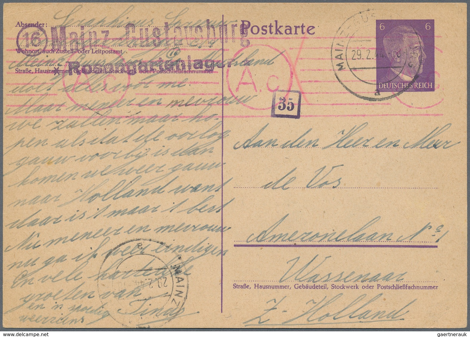 Kriegsgefangenen-Lagerpost: MAINZ-GUSTAVSBURG: 1944, Ganzsachenkarte Aus Dem "Rosengartenlager" (Gro - Other & Unclassified