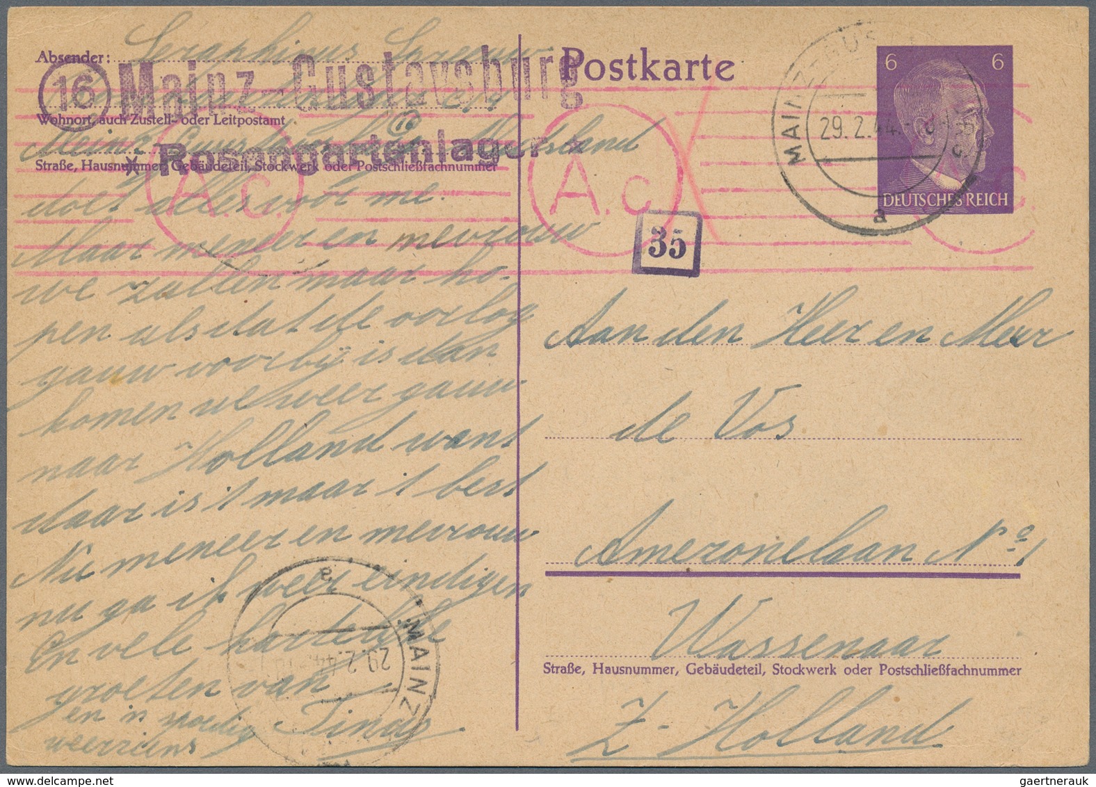 Kriegsgefangenen-Lagerpost: MAINZ-GUSTAVSBURG: 1944, Ganzsachenkarte Aus Dem "Rosengartenlager" (Gro - Sonstige & Ohne Zuordnung