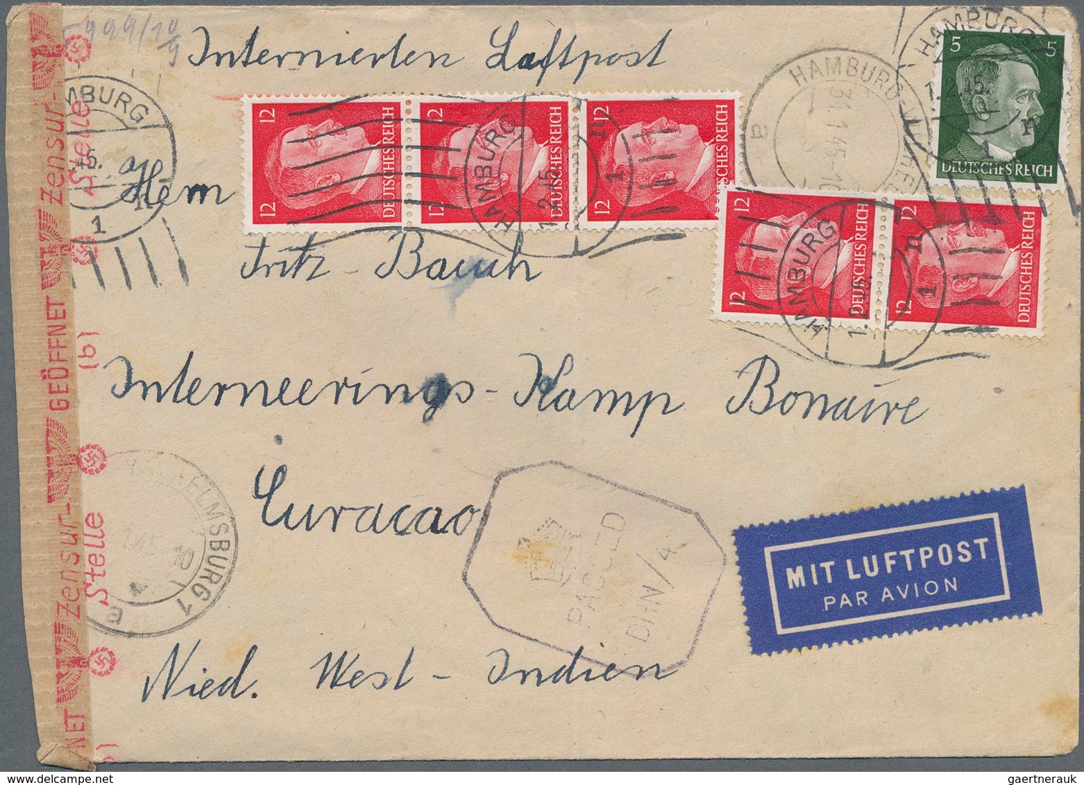 Kriegsgefangenen-Lagerpost: 1945. Air Mail Envelope (crease) Addressed To 'Internment Camp Bonaire, - Other & Unclassified