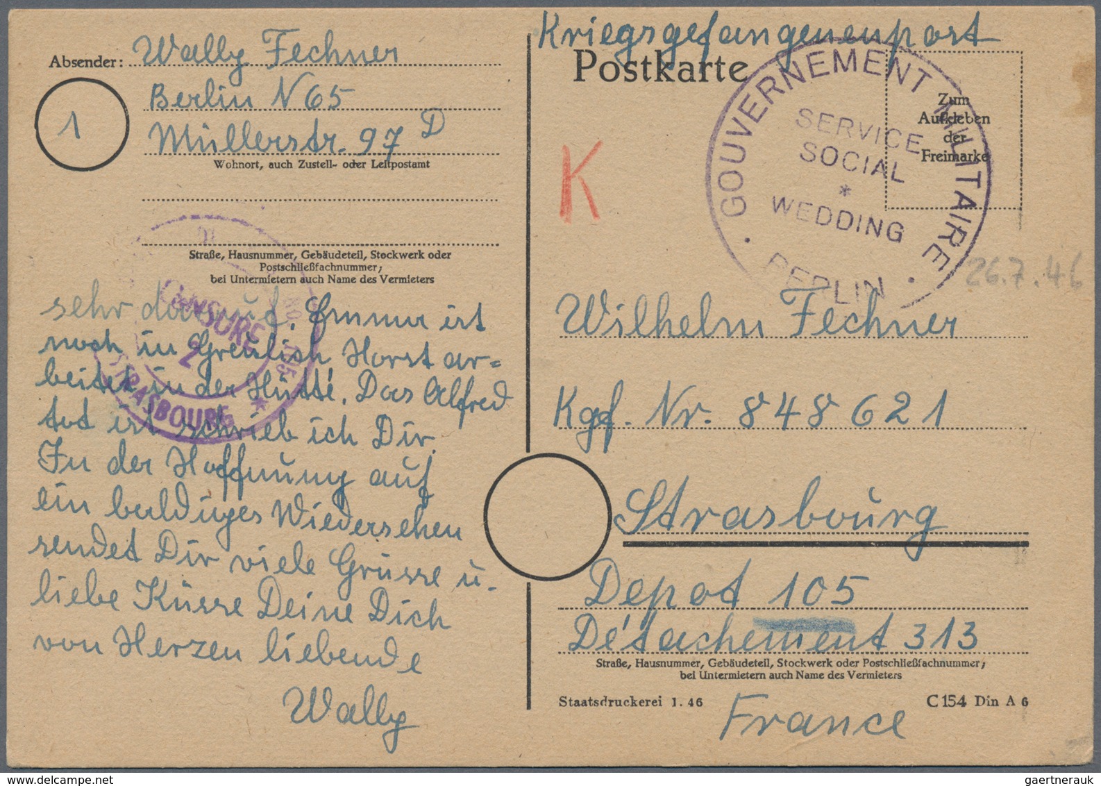 Kriegsgefangenen-Lagerpost: 1946, Unfrankierte KGF-Postkarte Mit Dienststempel Der Französischen Mil - Autres & Non Classés