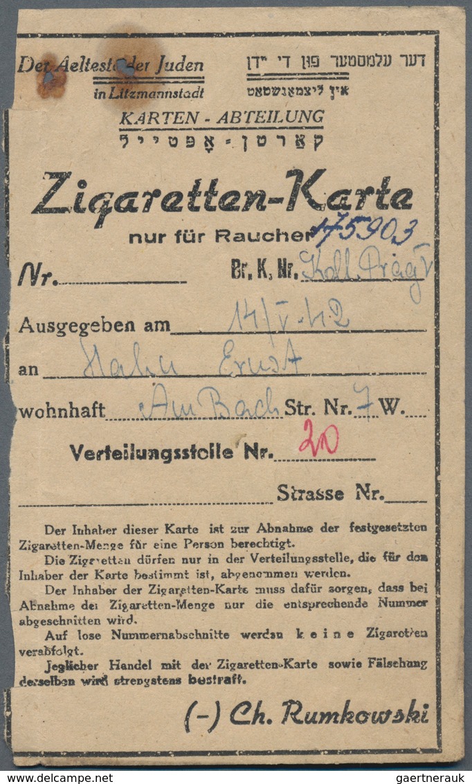 Ghetto-Post: Litzmannstadt: Rechter Teil Einer Ziaretten-Karte Mit Zum Teil Zweisprachigem Vordruck - Autres & Non Classés