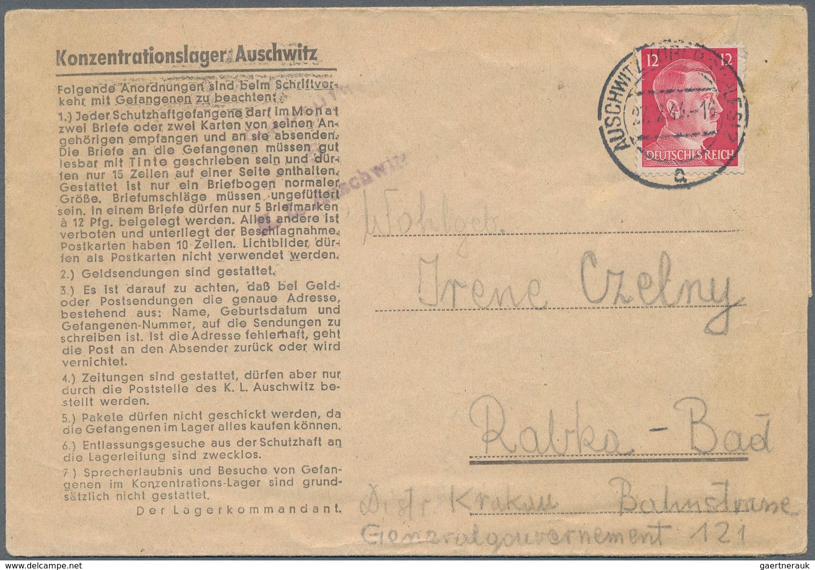 KZ-Post: 1943 (27.2.), Vordruck-Faltbrief Eines Schutzhäftlings Aus Dem Konzentrationslager Auschwit - Lettres & Documents