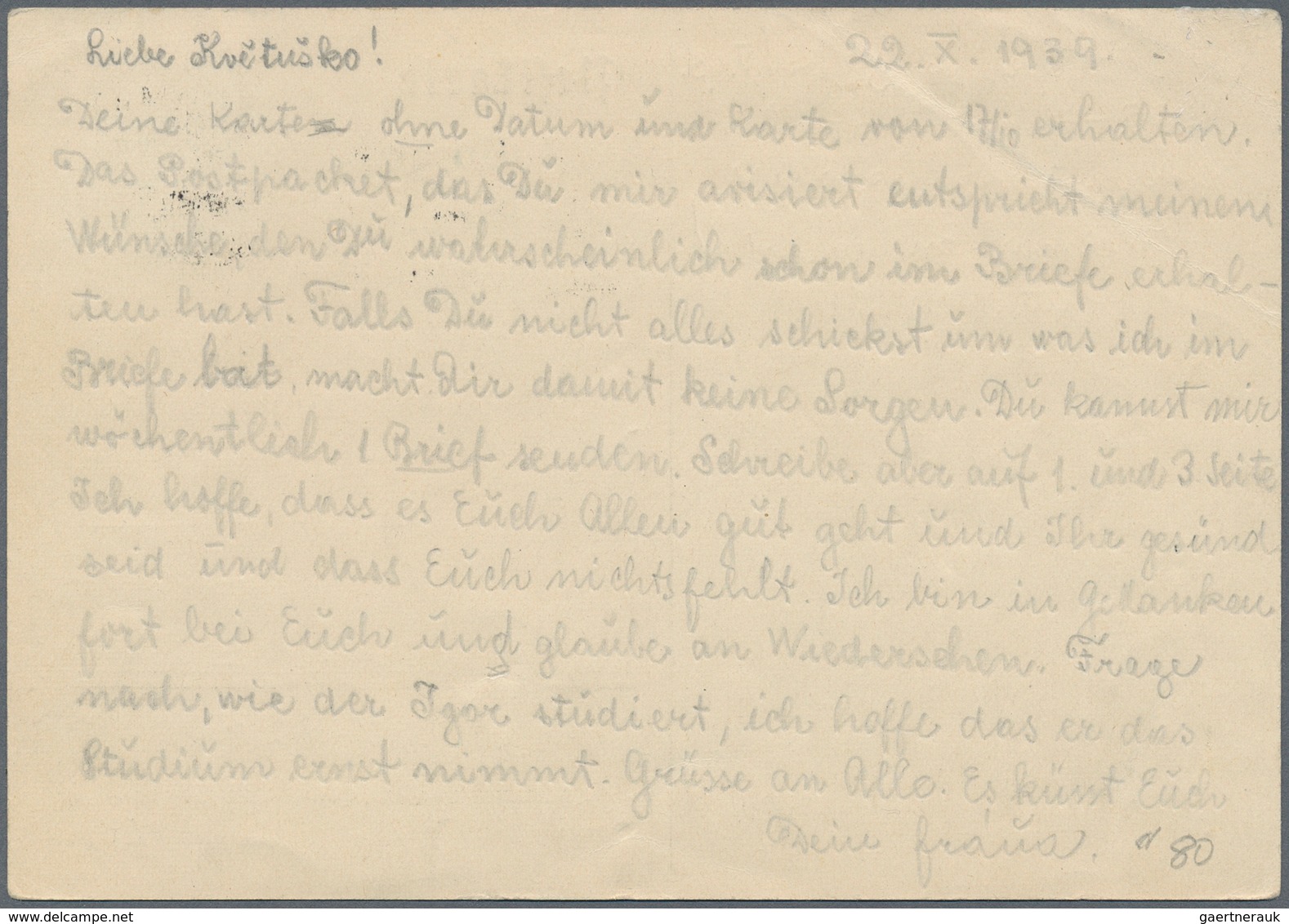 KZ-Post: KZ BUCHENWALD: 1939, Postkarte Mit Seltenem Violettem L3 "In Paketen..." Und Handparaphe - Lettres & Documents