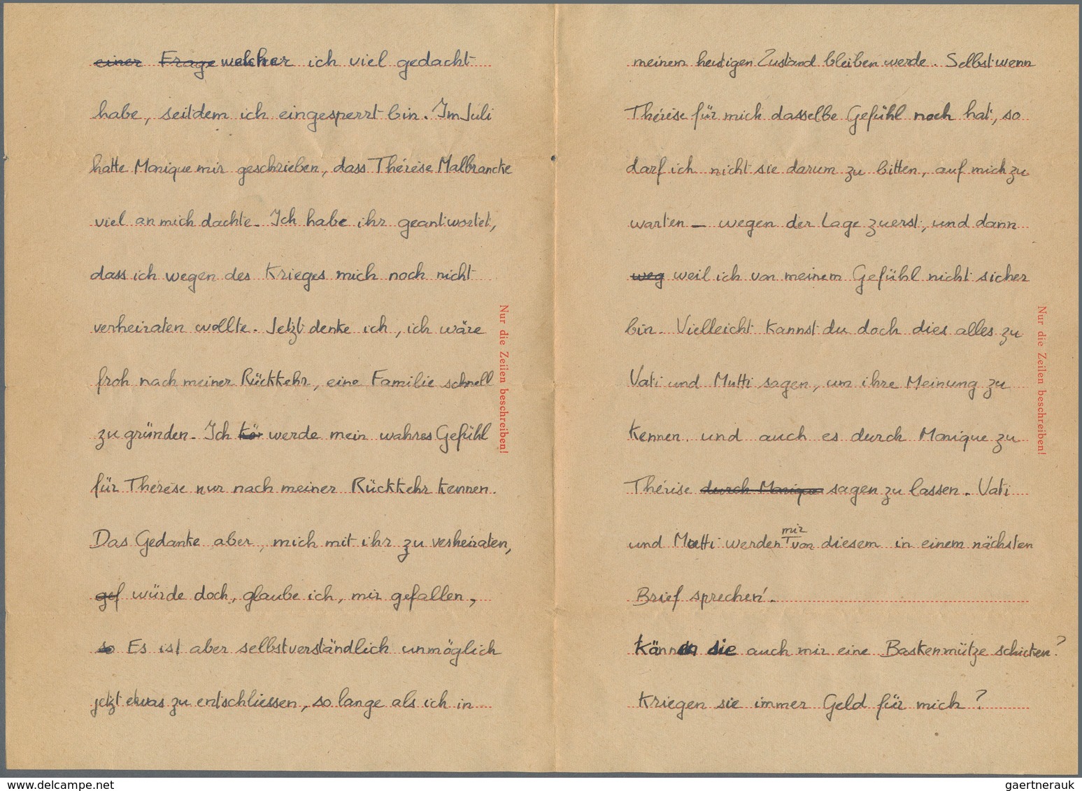 KZ-Post: KZ BUCHENWALD: 1944, kompletter Brief eines französischen Gefangenen mit seltenem Beilagenz