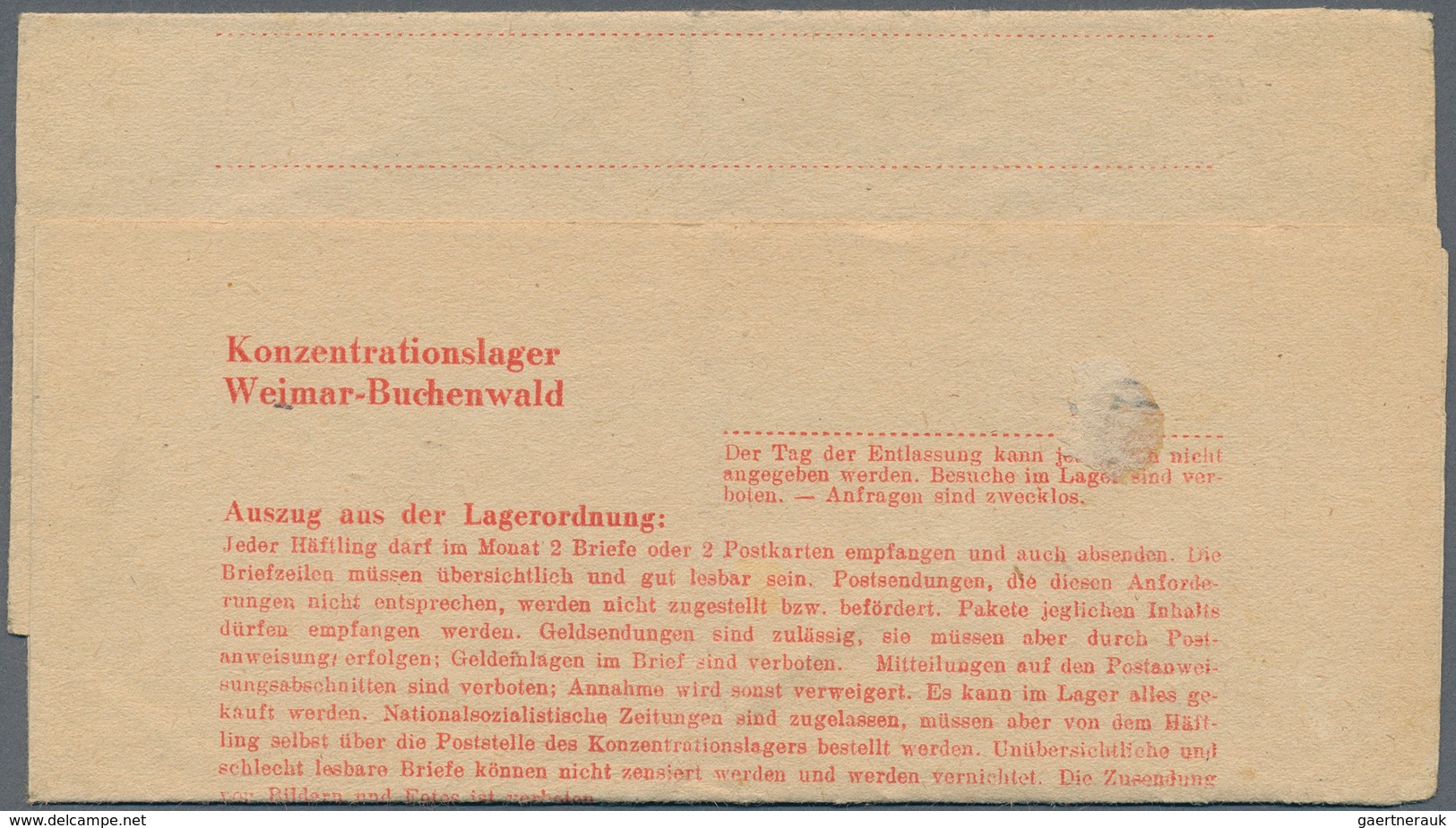 KZ-Post: KZ BUCHENWALD: 1944, Vordruck-Faltbrief Nach Gotenhafen - Lettres & Documents
