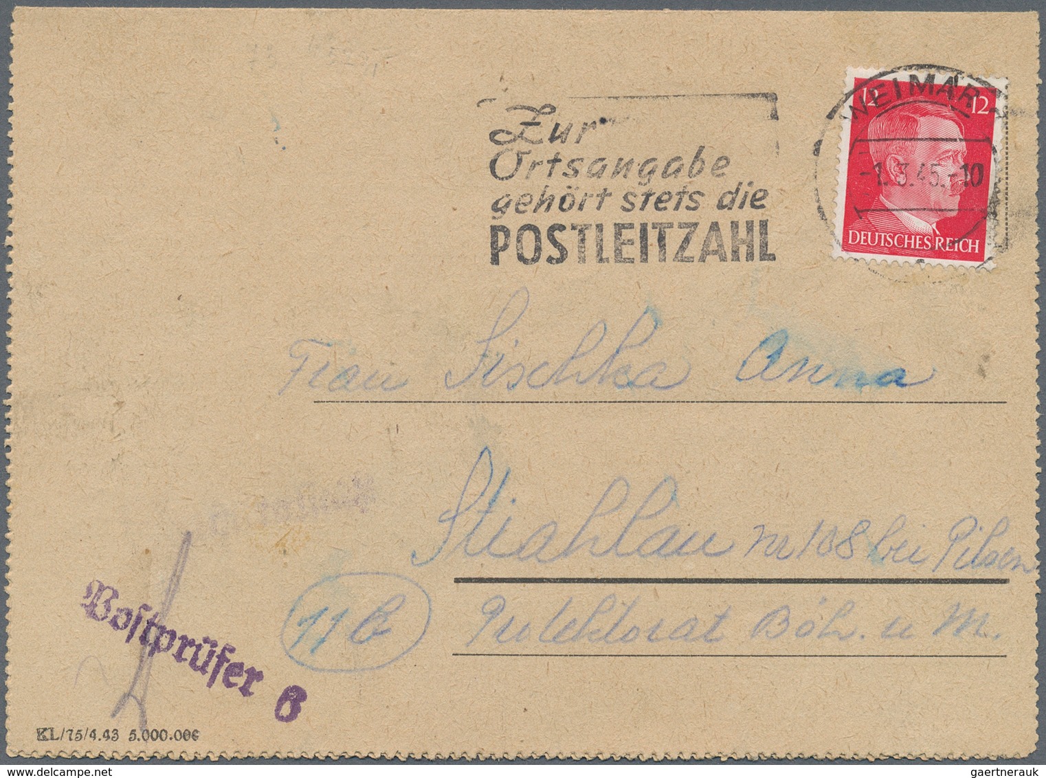 KZ-Post: KZ BUCHENWALD: 1945, Faltbrief Mit Spätem Datum 6 Wochen Vor Der Befreiung Des KZ's Durch D - Briefe U. Dokumente