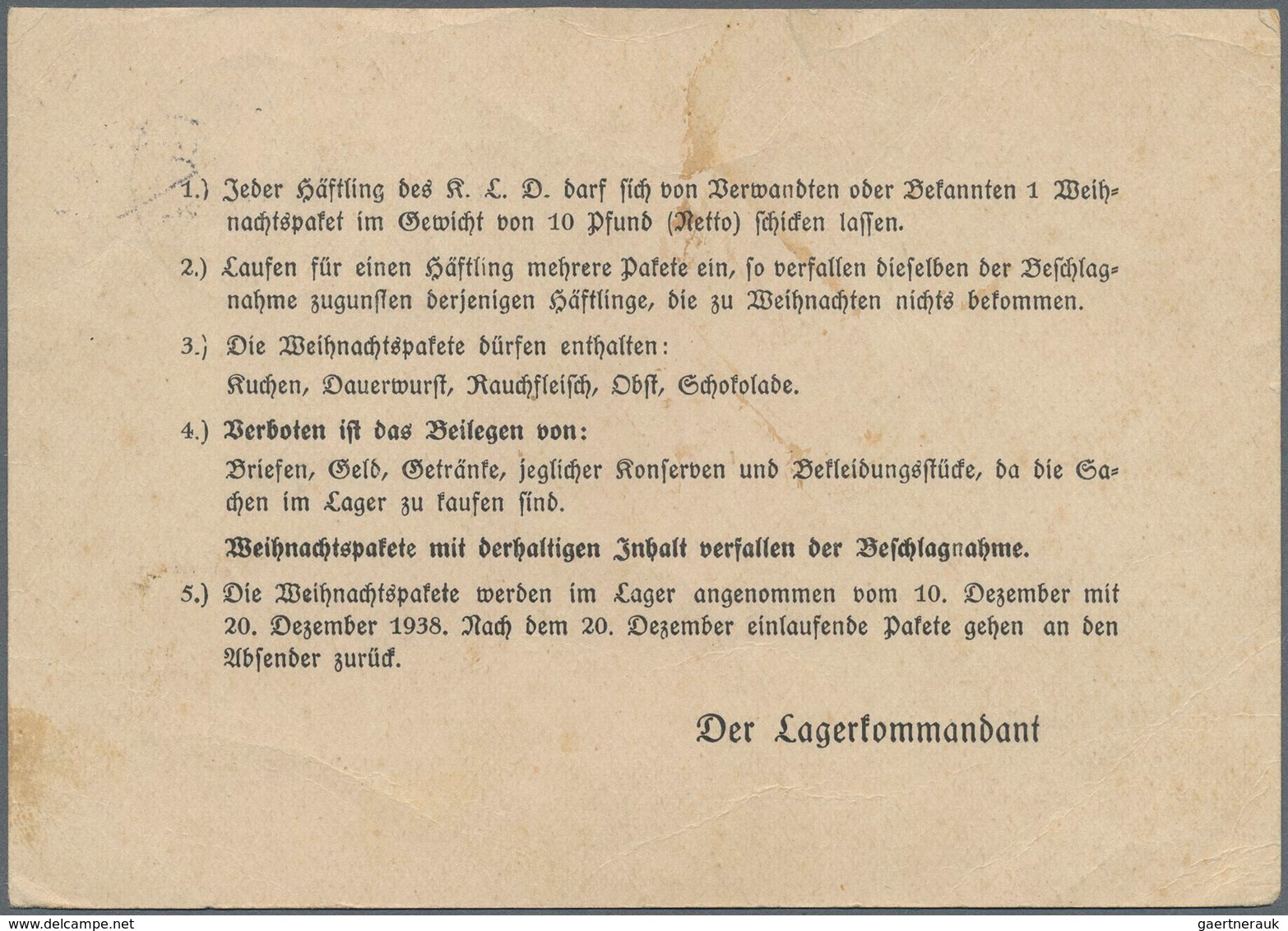 KZ-Post: 1938 (3.12.), Vordruckkarte Des Konzentrationslagers Dachau 3 K (mit Fünf Rückseitigen Anwe - Covers & Documents