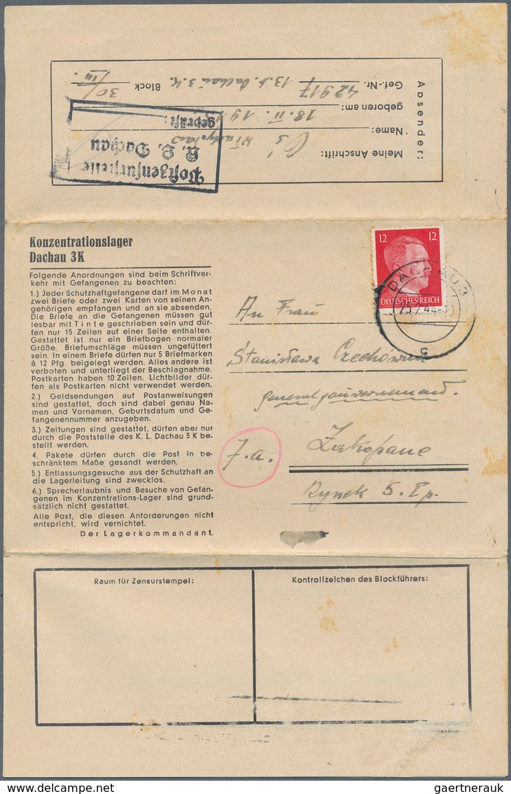 KZ-Post: KZ DACHAU: 1941/1944, 3 Verschiedene Vordruck-Faltbriefe - Covers & Documents