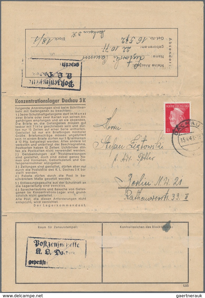 KZ-Post: KZ DACHAU: 1941/1944, 3 Verschiedene Vordruck-Faltbriefe - Covers & Documents