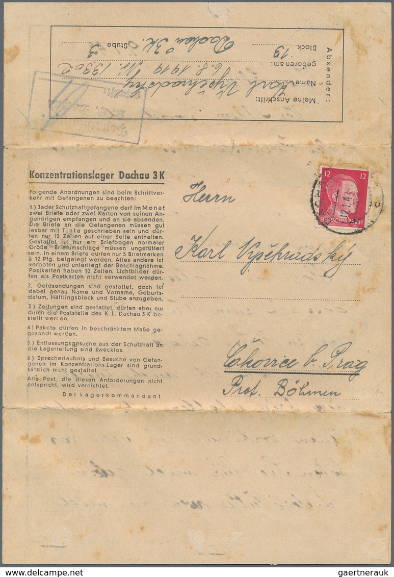 KZ-Post: KZ DACHAU: 1941/1944, 3 verschiedene Vordruck-Faltbriefe