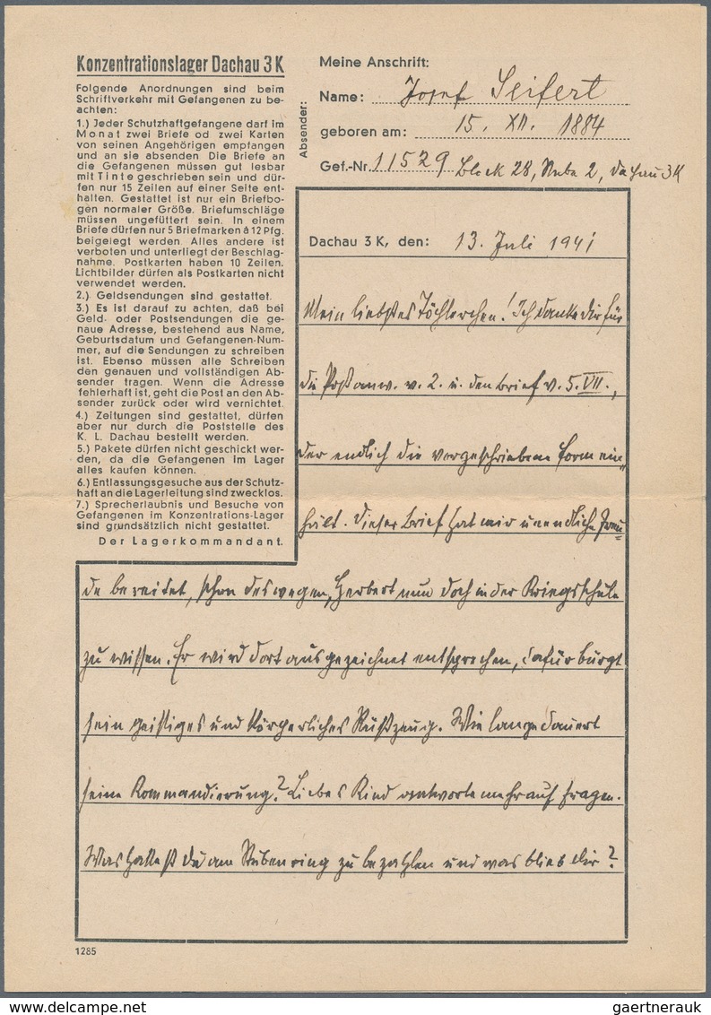 KZ-Post: KZ DACHAU: 1941, Kompletter Vordruck-Brief Mit Text Nach Wien - Briefe U. Dokumente