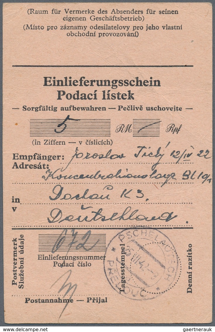 KZ-Post: KZ DAUCHAU: 1942, Kompletter Vordruckbrief Mit Text Und Einlieferungsschein über 5 RM An De - Lettres & Documents