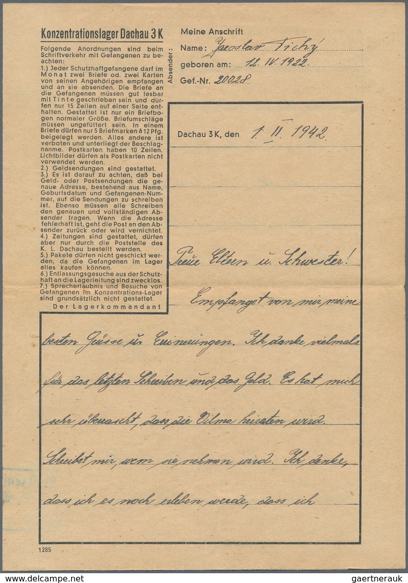 KZ-Post: KZ DAUCHAU: 1942, Kompletter Vordruckbrief Mit Text Und Einlieferungsschein über 5 RM An De - Lettres & Documents