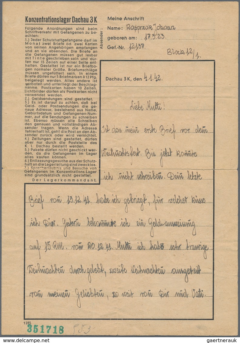 KZ-Post: KZ DACHAU: 1942, Vordruckbrief Mit Kpl. Inhalt Nach Litzmannstadt, Im Briefinhalt Vermerk ü - Covers & Documents