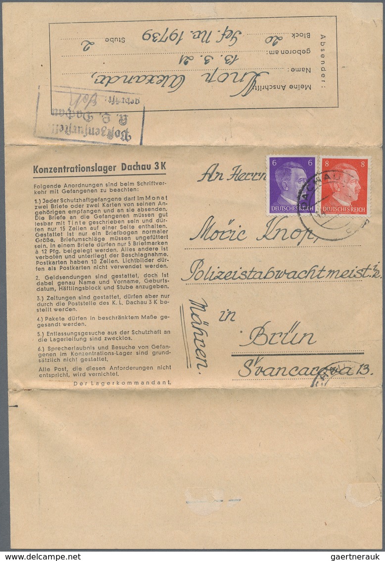 KZ-Post: KZ DACHAU: 1943, Vordruck-Faltbrief Mit Einlagezettel "Die Zusendung Von Bekleidung..." An - Covers & Documents