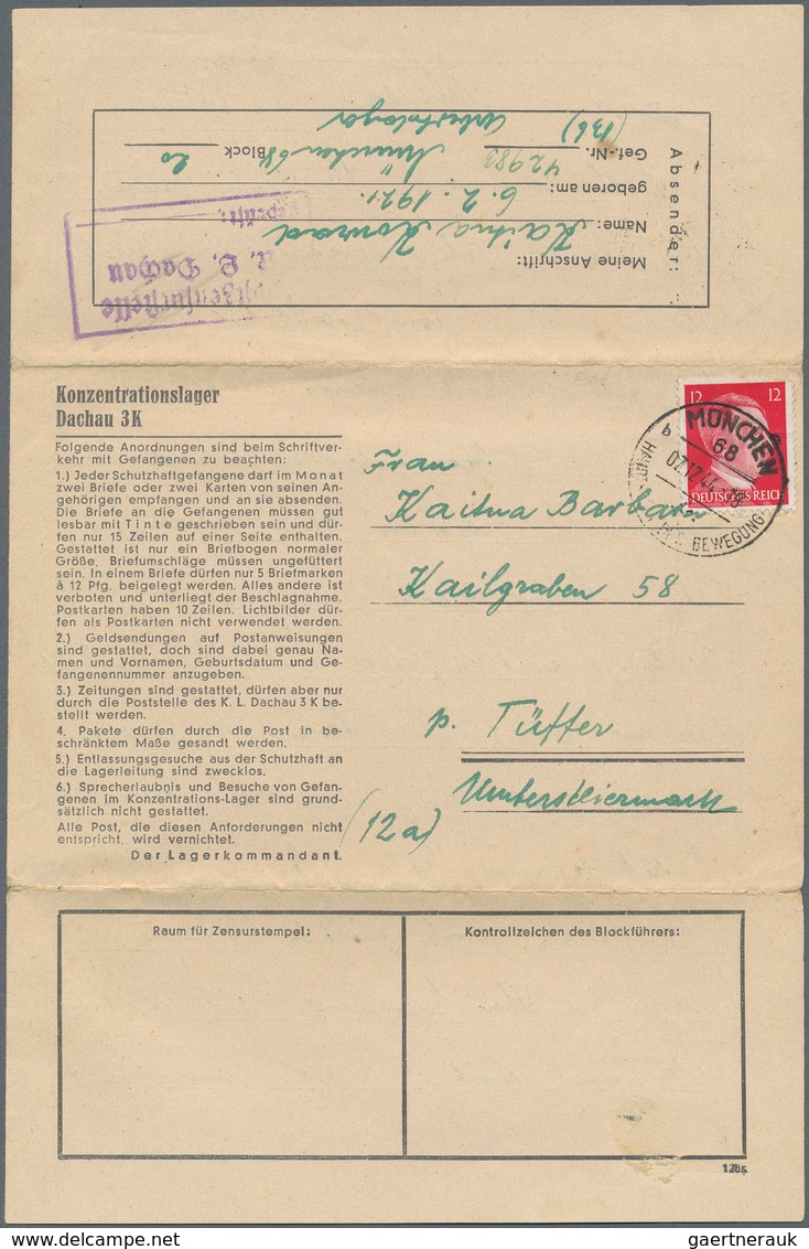 KZ-Post: KZ DACHAU: 1944, Nebenlager München, Kompletter Faltbrief - Lettres & Documents