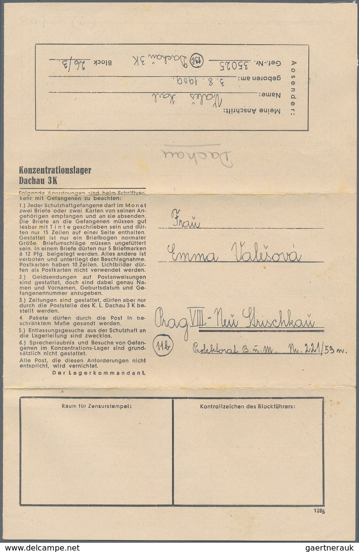 KZ-Post: KZ DACHAU: 1944, Kompletter Brief Im Neutralen Umschlag Mit Inhalt/Faltbrief-Formular, Das - Lettres & Documents