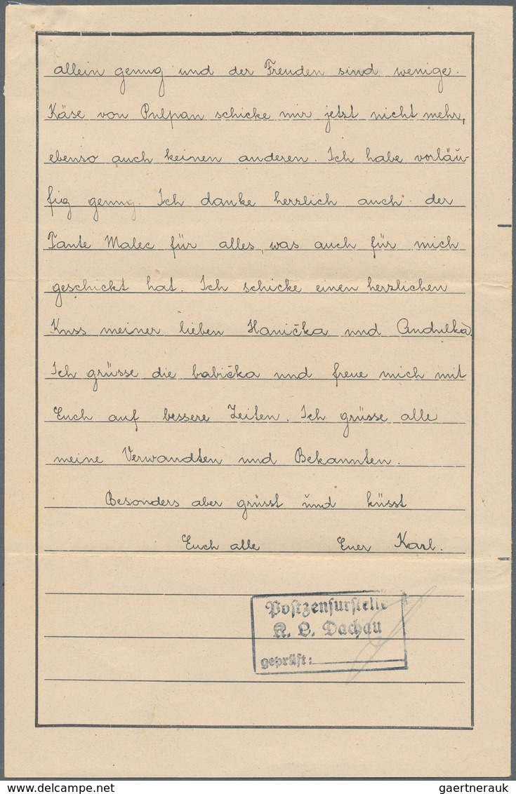 KZ-Post: KZ DACHAU: 1944, Kompletter Brief Im Neutralen Umschlag Mit Inhalt/Faltbrief-Formular, Das - Lettres & Documents