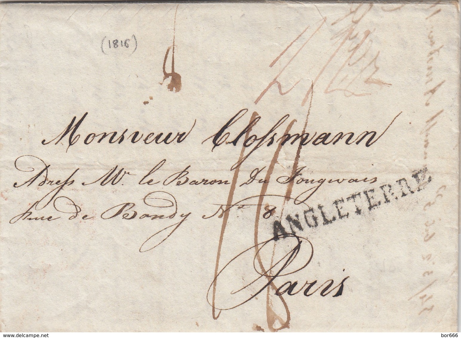 GOOD OLD GB Postal Cover To FRANCE 1816 - ...-1840 Precursori