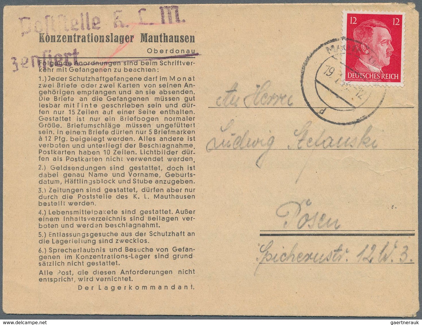 KZ-Post: 1944 (19.1.), Vordruck-Faltbrief Eines Schutzhäftlings Beim Aussenkdo. Steyr-Münichholz Des - Covers & Documents