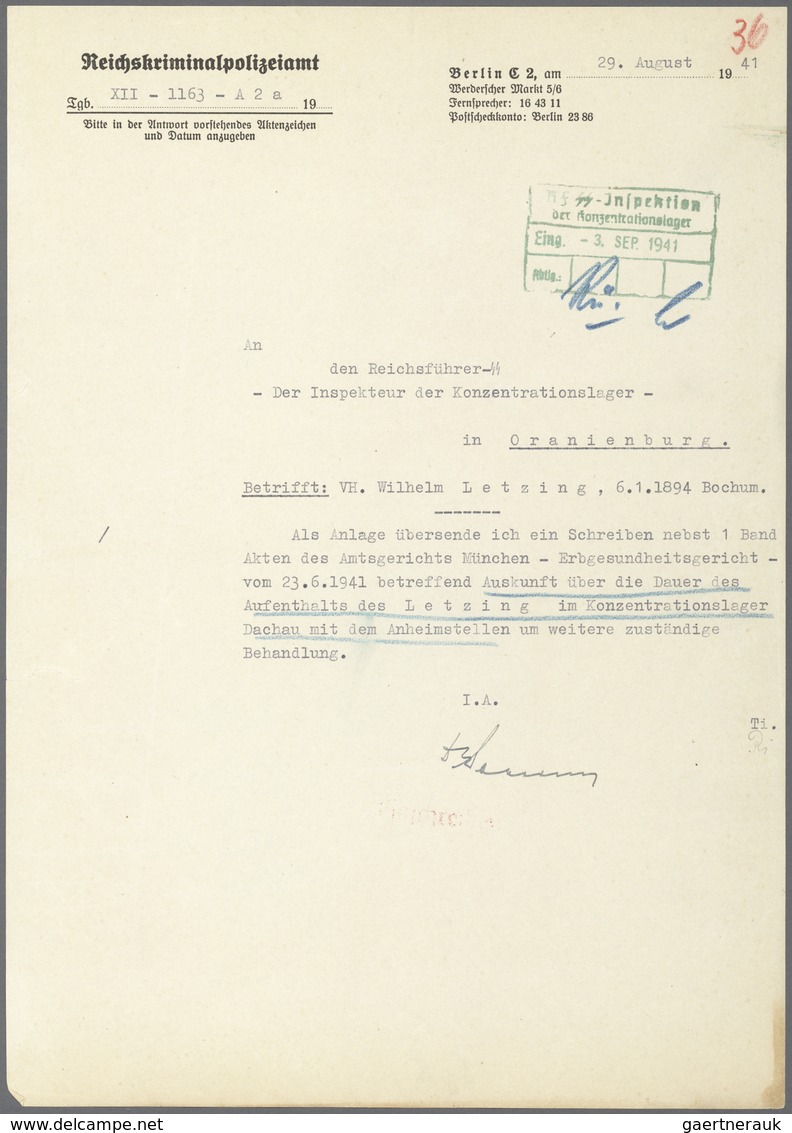 KZ-Post: KZ ORANIENBURG: 1941, Brief Aus Dem Reichskriminalpolizeiamt Berlin An Den Reichsführer-SS - Covers & Documents