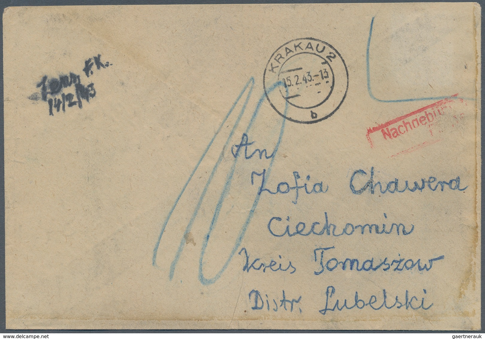 KZ-Post: KZ PLASZOW: 1943, Brief Eines Schutzhäftlings Im KZ In Den Distrikt Lubelski, Links Oben Hd - Covers & Documents