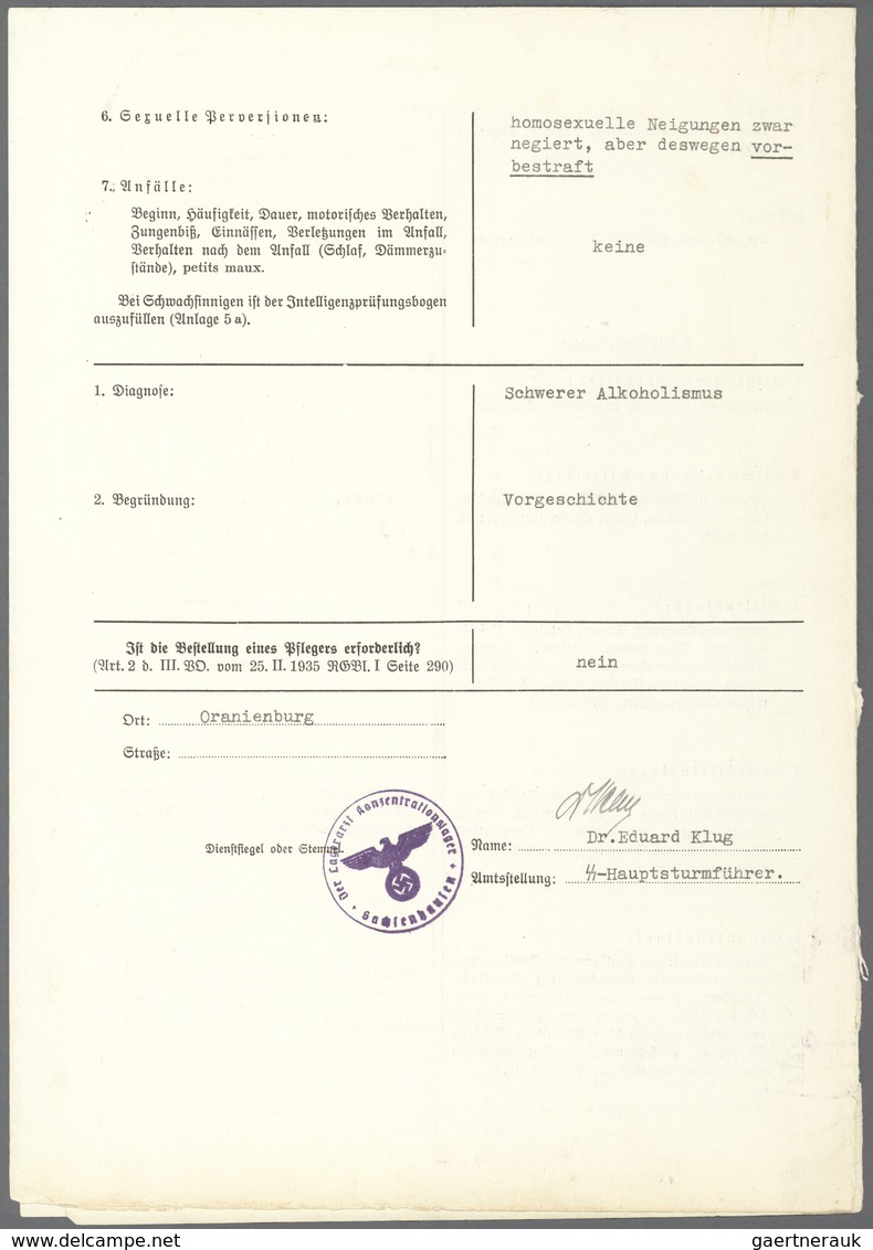 KZ-Post: KZ SACHSENHAUSEN: 1936, Amtsärztliches Gutachten Durch Den Lagerarzt Des KZ Dr. Eduard Klug - Covers & Documents