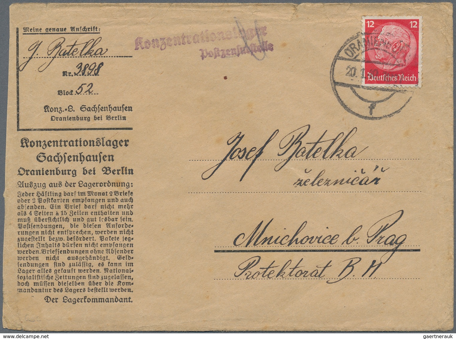 KZ-Post: KZ SACHSENHAUSEN: 1940, Vordruckumschlag Mit Seltenem Einlagezettel "Betr.: Geldsendungen.. - Covers & Documents