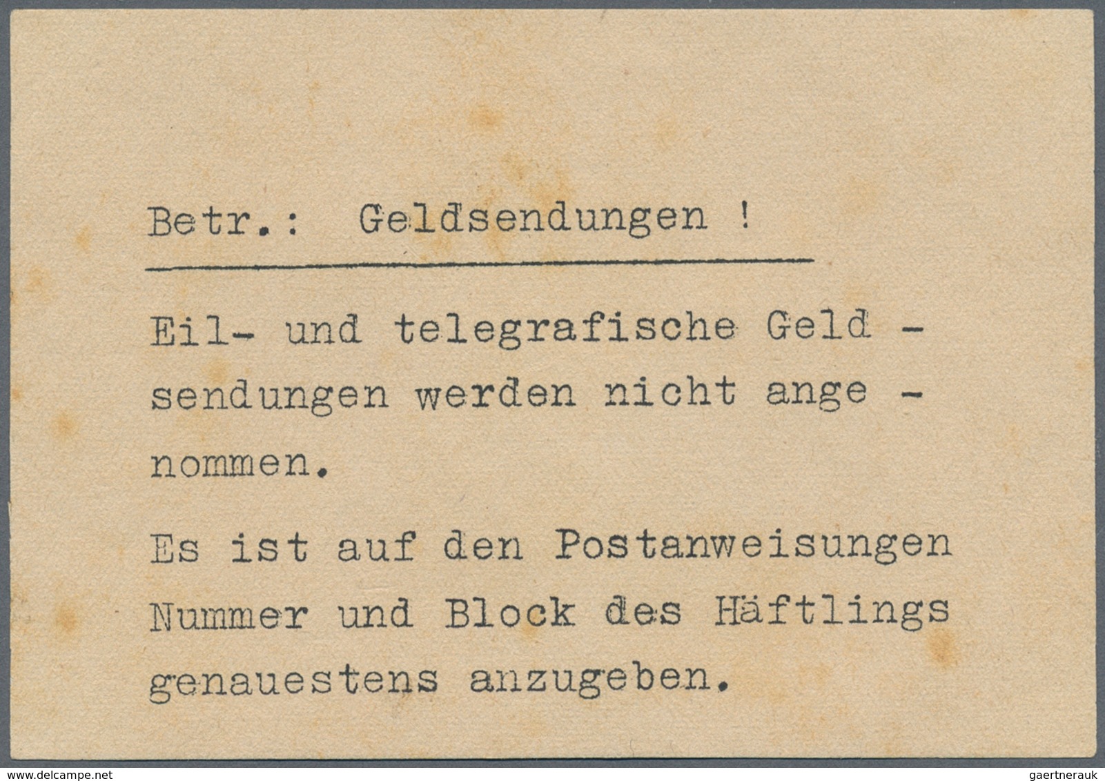 KZ-Post: KZ SACHSENHAUSEN: 1940, Vordruckumschlag Mit Seltenem Einlagezettel "Betr.: Geldsendungen.. - Covers & Documents