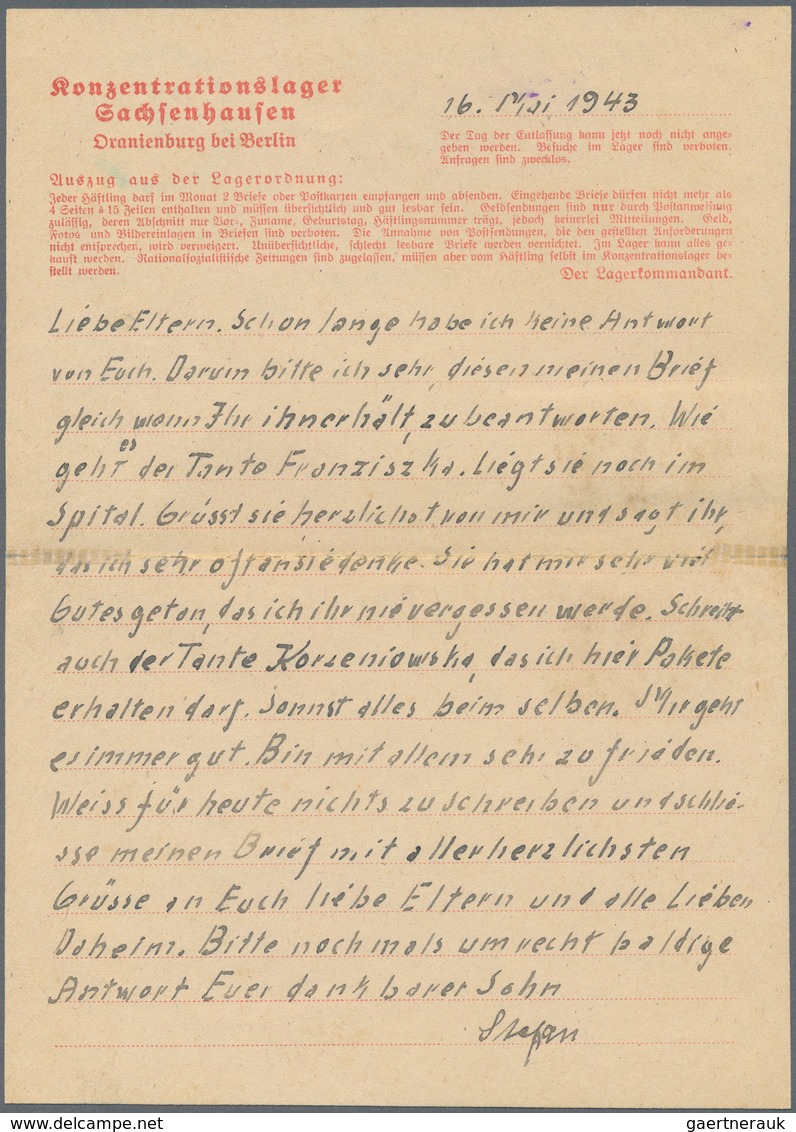 KZ-Post: Sachsenhausen - Außenlager Henkel-Werke: 1943, Vordruckkarten-Brief Mit Senkrechtem Paar 6 - Covers & Documents