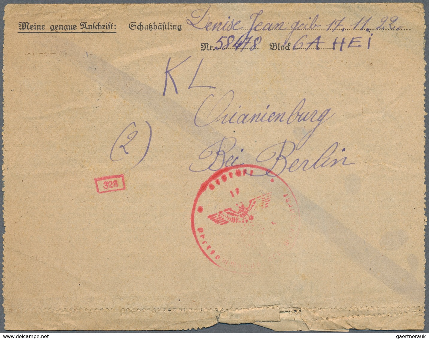 KZ-Post: KZ SACHSENHAUSEN: 1944, Faltbrief Nach Frankreich Von Einem Franz. Gefangenen Aus Dem Neben - Covers & Documents