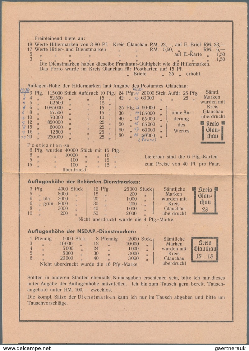 Deutsche Lokalausgaben Ab 1945: GLAUCHAU: 1945, 15 Auf 8 Pfg. Hitler Zinnober Als Einzelfrankatur Au - Autres & Non Classés