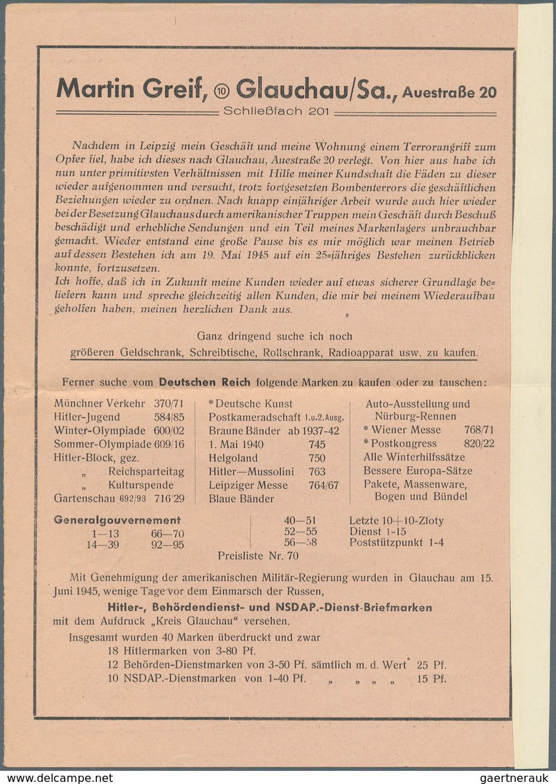 Deutsche Lokalausgaben Ab 1945: GLAUCHAU: 1945, 15 Auf 8 Pfg. Hitler Zinnober Als Einzelfrankatur Au - Other & Unclassified