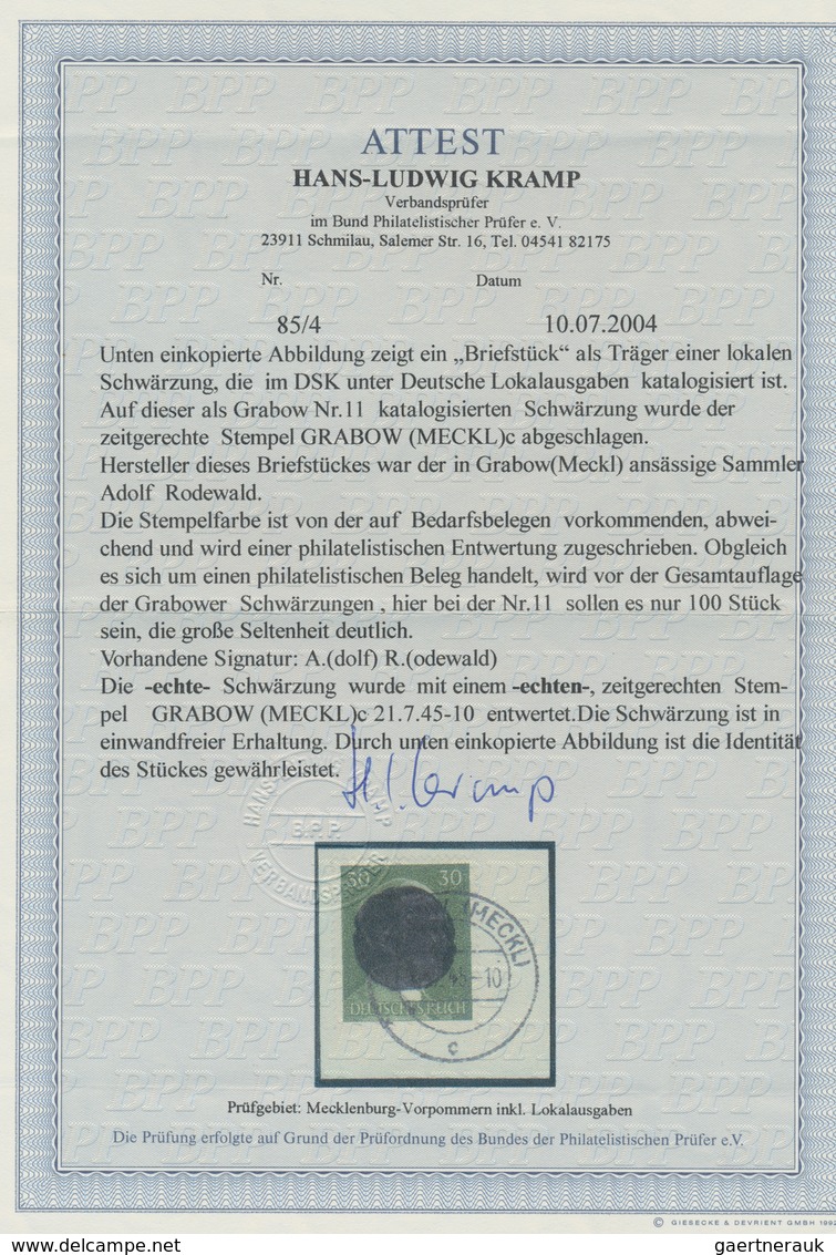 Deutsche Lokalausgaben Ab 1945: Grabow: 1945, 30 Pfg. Mit Schwärzung Auf Briefstück Mit Stempel "GRA - Autres & Non Classés