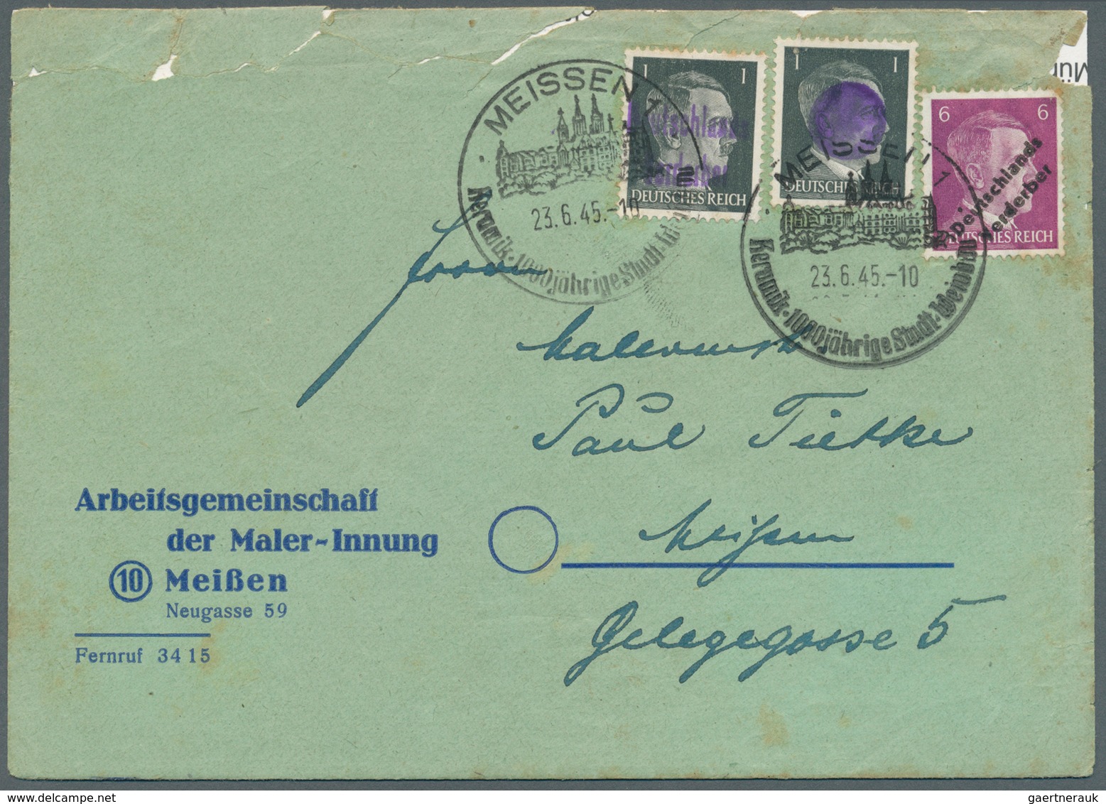 Deutsche Lokalausgaben Ab 1945: MEISSEN: 1945, 1 Pfg. Hitler, Je Ein Wert Mit Handstempel-Aufdruck " - Other & Unclassified