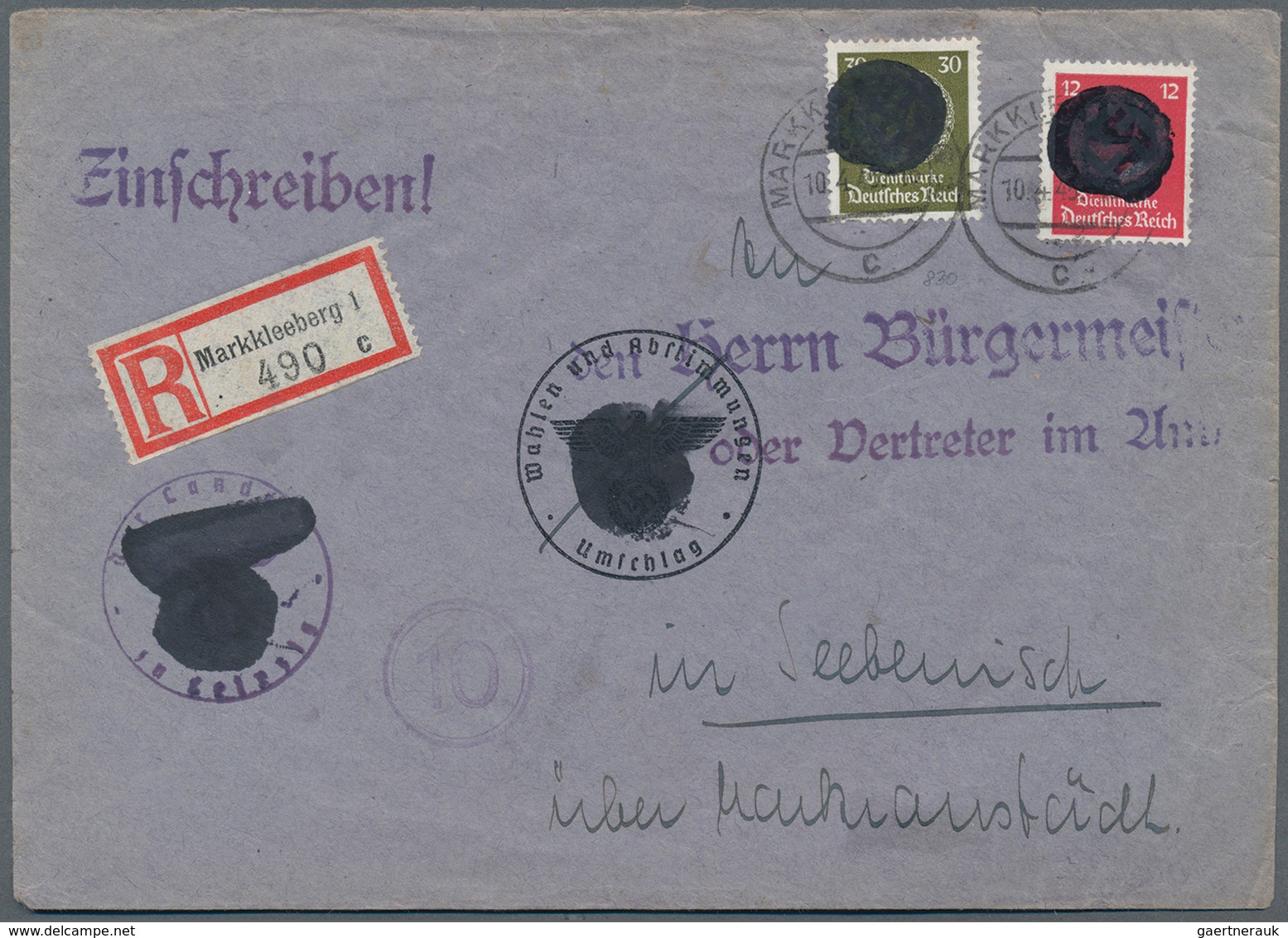 Alliierte Besetzung - Überroller-Belege: 1945, Dienstmarken 30 Pfg. Und 12 Pfg. Je Mit Stempel "MARK - Autres & Non Classés