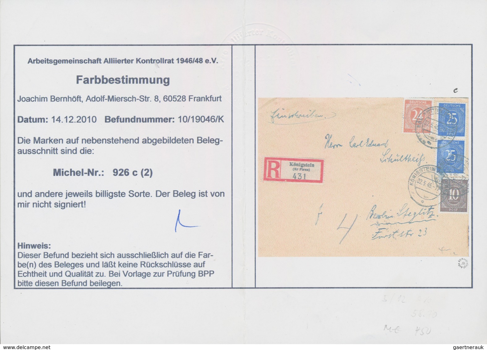 Alliierte Besetzung - Gemeinschaftsausgaben: 1946, Freimarken Ziffern 25 Pf Lebhaftlilaultramarin Se - Autres & Non Classés