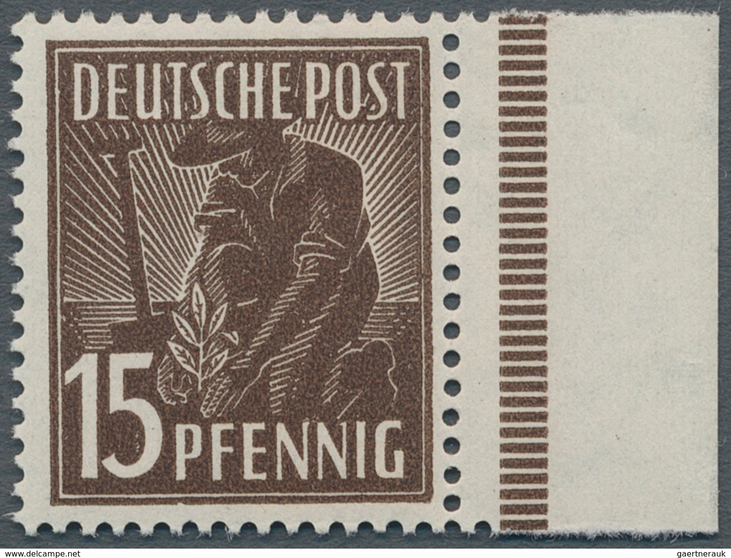 Alliierte Besetzung - Gemeinschaftsausgaben: 1947, 15 Pf Schwärzlichockerbraun Vom Rechten Rand Post - Autres & Non Classés