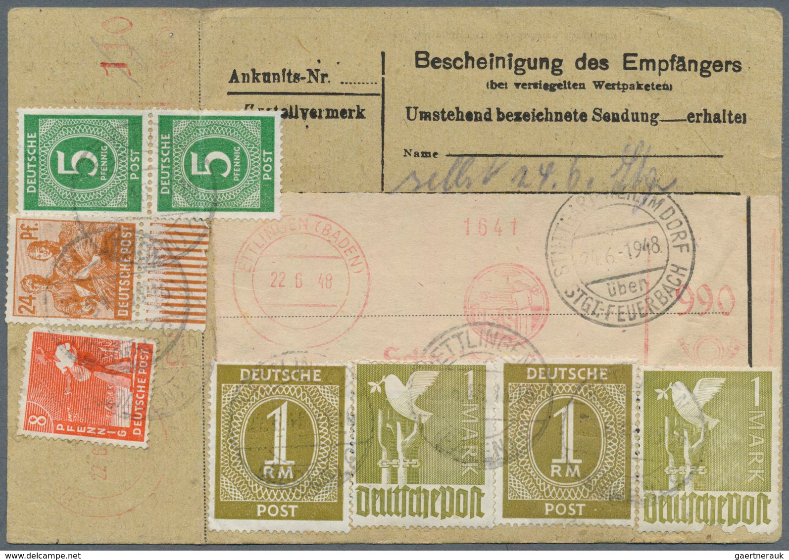 Alliierte Besetzung - Gemeinschaftsausgaben: 1948, Zehnfachfrankatur, Paketkarte Für Ein Paket Mit 1 - Other & Unclassified