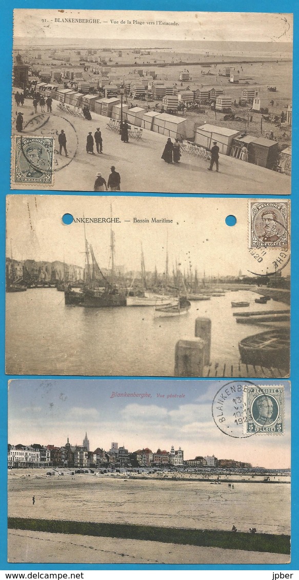 (G025) BLANKENBERGE - Plage, Digue, Port - 3 Cartes Avec Timbres Albert Ier Côté Vues - Blankenberge