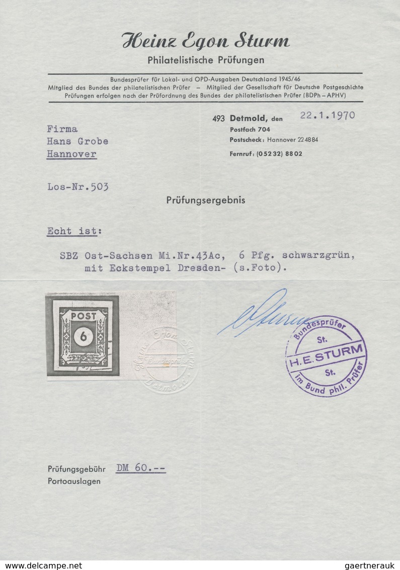 Sowjetische Zone - Ost-Sachsen: 1945, Freimarke Ziffernserie 6 Pf. GRÜNSCHWARZ Auf Weißem, Gestriche - Autres & Non Classés