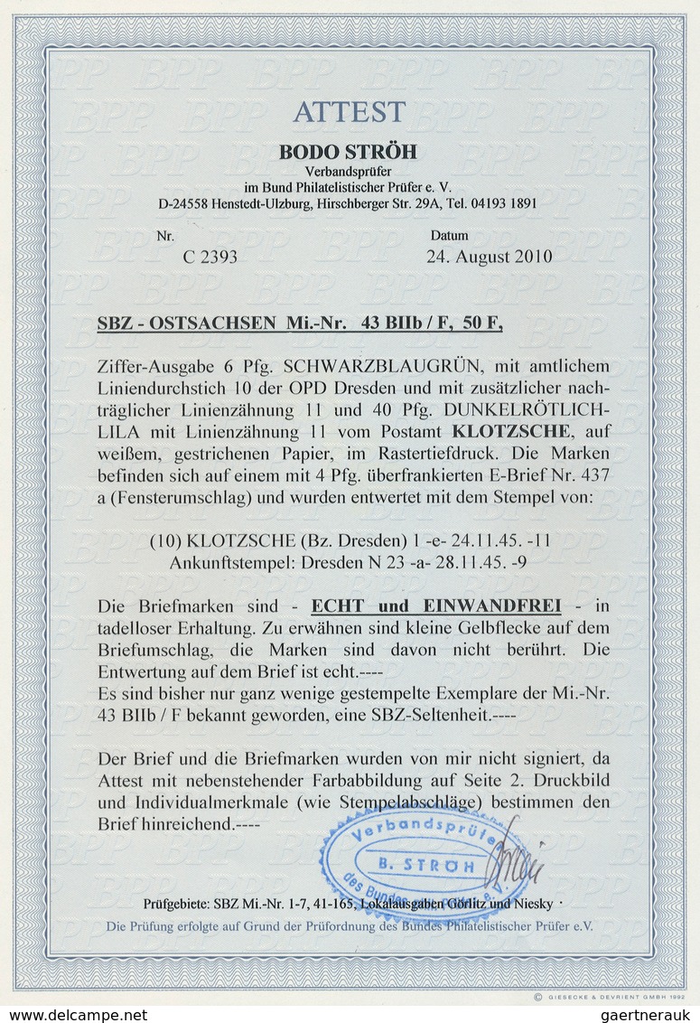 Sowjetische Zone - Ost-Sachsen: 1945, 6 Pfg. Ziffer Schwarzblaugrün Mit Amtlichem Liniendurchstrich - Autres & Non Classés