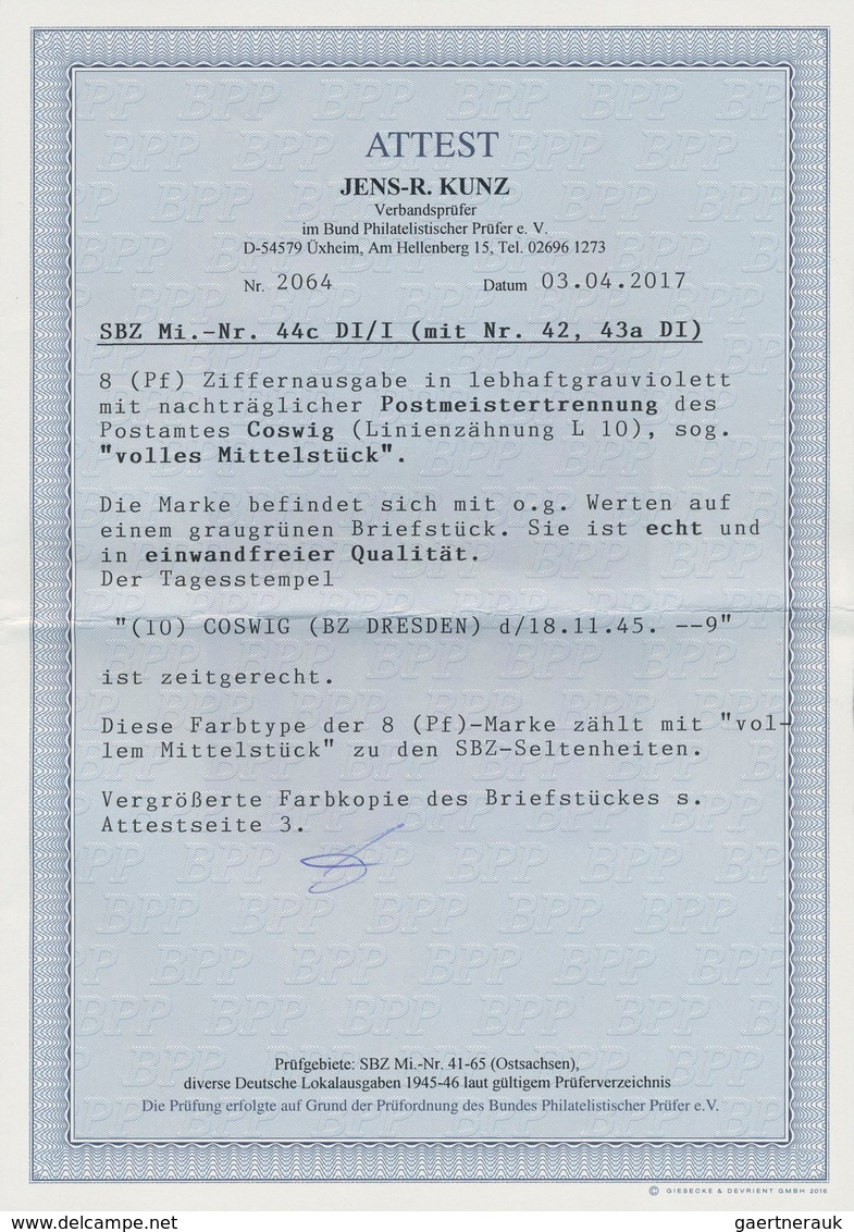 Sowjetische Zone - Ost-Sachsen: 1945, 8 Pfg Mit Postmeistertrennung Coswig In Der Seltenen Farbe Leb - Other & Unclassified