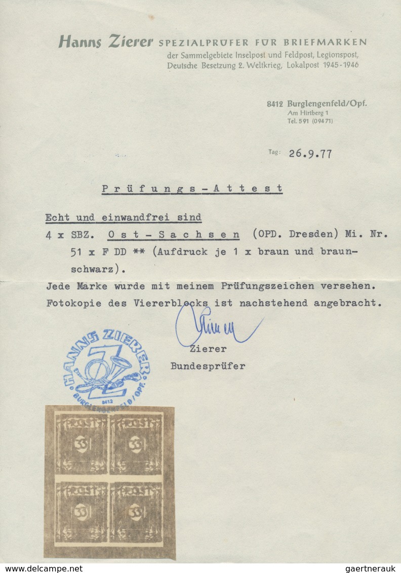 Sowjetische Zone - Ost-Sachsen: 1945, 3 Pfg. Mit Doppeldruck Braunschwarz Auf Braun, Waagerechtes Po - Other & Unclassified