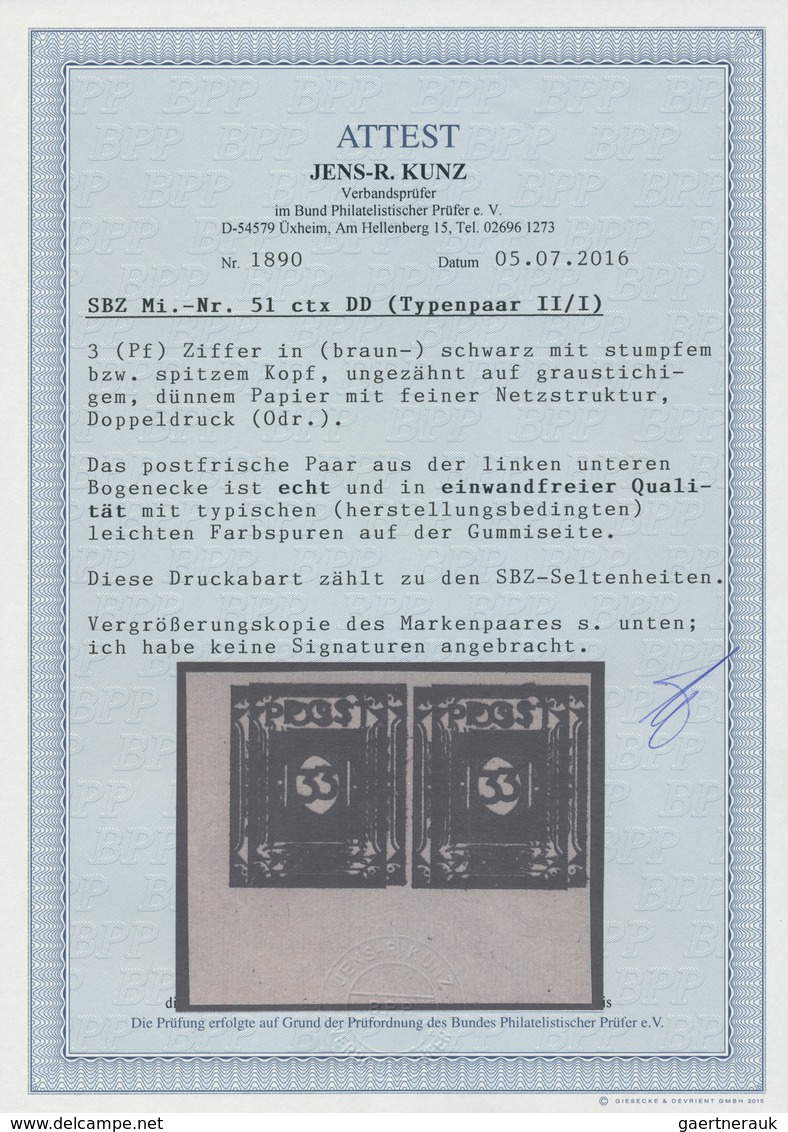 Sowjetische Zone - Ost-Sachsen: 3 Pfg. Braunschwarz Auf Papier T Mit Gummierung X. Die Extrem Selten - Other & Unclassified