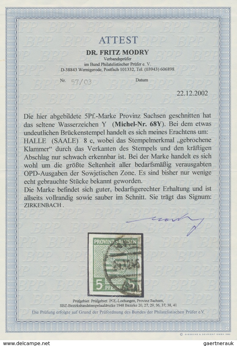 Sowjetische Zone - Provinz Sachsen: 1945, 5 Pfg. Provinzwappen Ungezähnt, Mit Seltenem Wasserzeichen - Autres & Non Classés