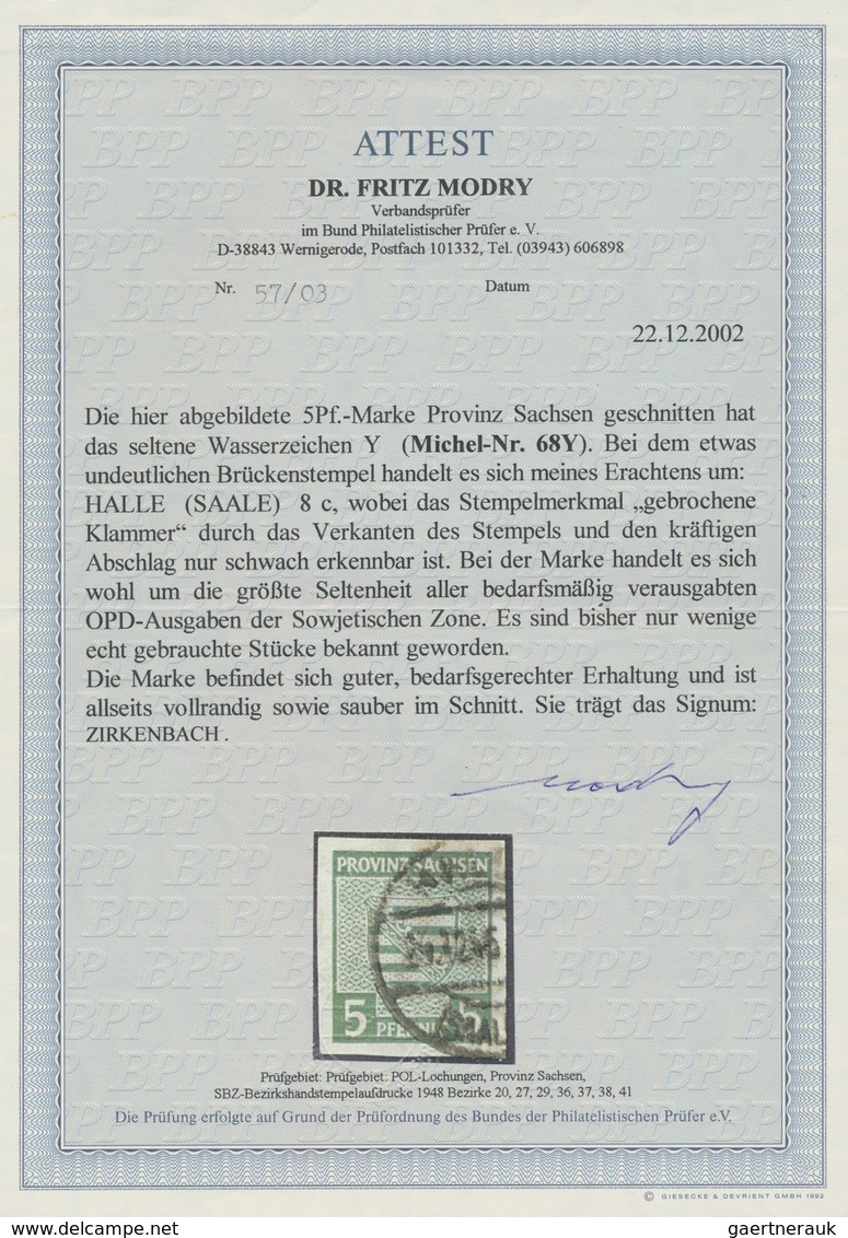 Sowjetische Zone - Provinz Sachsen: 1945, 5 Pfg. Provinzwappen Ungezähnt, Mit Seltenem Wasserzeichen - Sonstige & Ohne Zuordnung